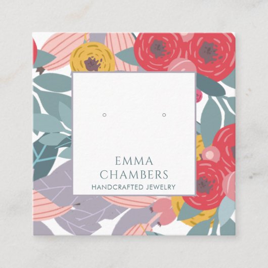 Whimsical Boho geschilderd Floral Oorbel Display K Vierkante Visitekaartje (Voorkant)