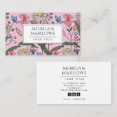 Whimsical Boho geschilderd Wildbloemen Bloemenroze Visitekaartje (Voorkant / Achterkant)