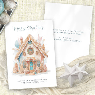 Whimsical Boho Gingerbread House Vrolijk kerstfees Feestdagenkaart