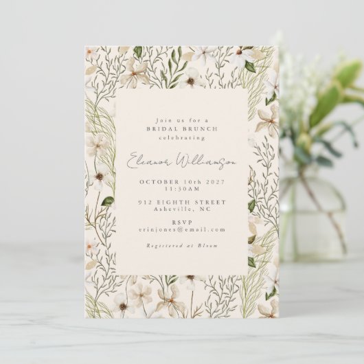 Whimsical Boho Greenery Foliage Bridal Brunch Kaart (Staand voorkant)