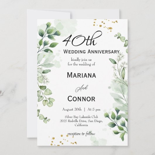Whimsical Boho Groene Huwelijksjubileum Kaart (Voorkant)
