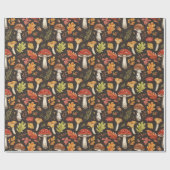 Whimsical Boho Herfst Paddenstoelen Bladeren op Zw Cadeaupapier (Vlak)