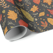 Whimsical Boho Herfstbladeren op Zwart Cadeaupapier (Rol Hoek)