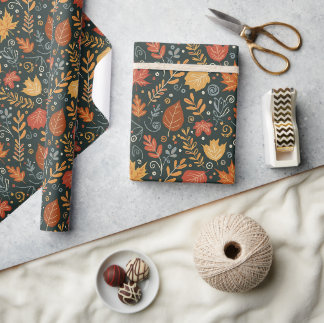 Whimsical Boho Herfstbladeren op Zwart Cadeaupapier