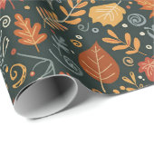 Whimsical Boho Herfstbladeren op Zwart Cadeaupapier (Rol Hoek)