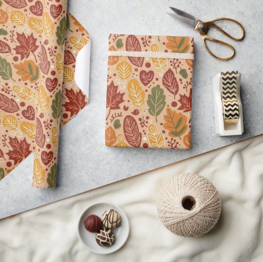 Whimsical Boho Herfstbladeren Waterverf op Bruin Cadeaupapier (Crafts)