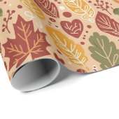 Whimsical Boho Herfstbladeren Waterverf op Bruin Cadeaupapier (Rol Hoek)