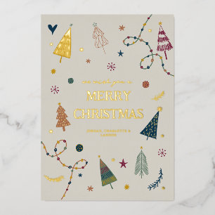 Whimsical Boho kerstbomen Gold Holiday Card Folie Feestdagenkaart