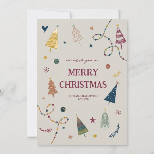 Whimsical Boho kerstbomen Holiday Card Feestdagenkaart (Voorkant)