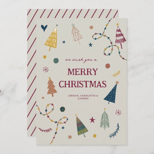 Whimsical Boho kerstbomen Holiday Card Feestdagenkaart (Voorkant / Achterkant)