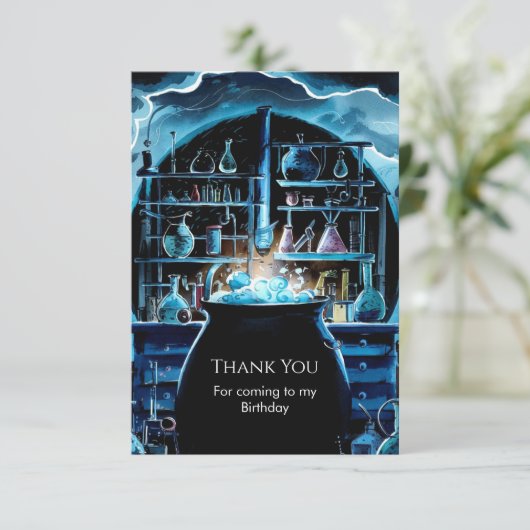 Whimsical Boho Magic Scientist Verjaardag Bedankkaart (Staand voorkant)
