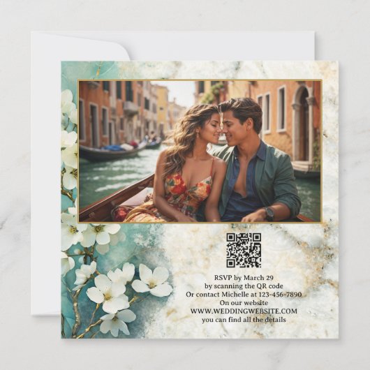 Whimsical Boho Marmer Bloemen Alles in een Bruilof Kaart (Achterkant)