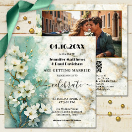 Whimsical Boho Marmer Bloemen Alles in een Bruilof Kaart