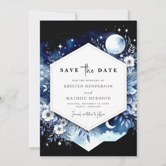 Whimsical Boho Moonlit Wedding Save The Date (Voorkant)
