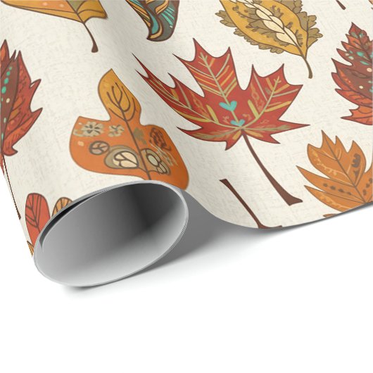 Whimsical Boho Multi Color Autumn Leaves Cadeaupapier (Rol Hoek)