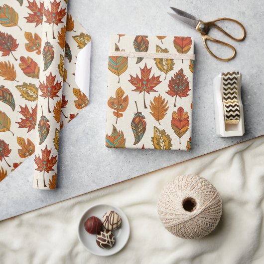 Whimsical Boho Multi Kleur Herfstbladeren Cadeaupapier (Crafts)