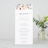 Whimsical Boho Multikleurig Wildbloem Bruiloft Menu (Staand voorkant)