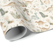Whimsical Boho Oerwoud Dinosauruspatroon Cadeaupapier (Rol Hoek)