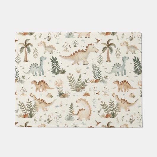 Whimsical Boho Oerwoud Dinosauruspatroon Deurmat (Voorkant)