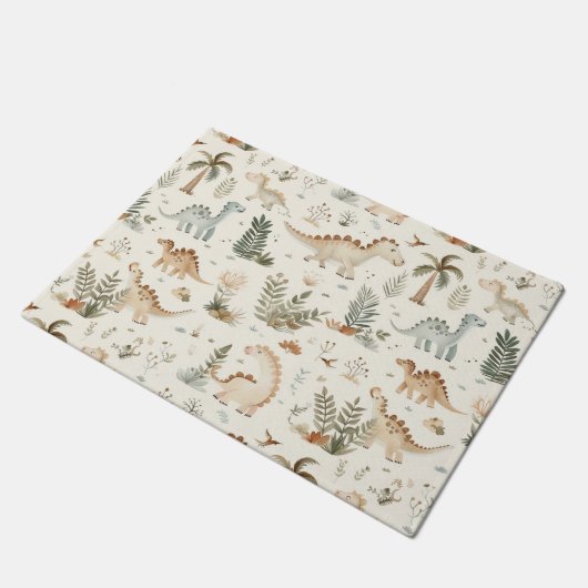 Whimsical Boho Oerwoud Dinosauruspatroon Deurmat (Schuin)