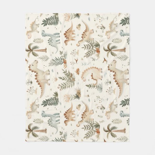 Whimsical Boho Oerwoud Dinosauruspatroon Fleece Deken (Voorkant)