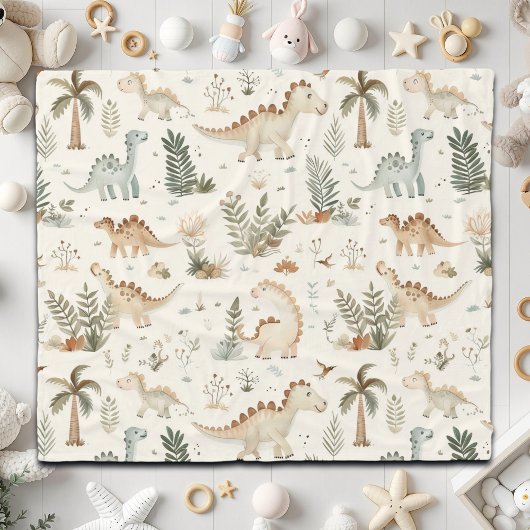 Whimsical Boho Oerwoud Dinosauruspatroon Fleece Deken