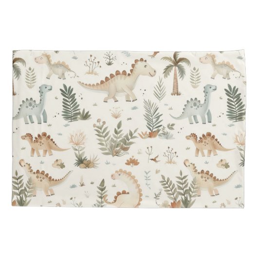 Whimsical Boho Oerwoud Dinosauruspatroon Kussensloop (Achterkant)