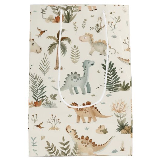 Whimsical Boho Oerwoud Dinosauruspatroon Medium Cadeauzakje (Achterkant)