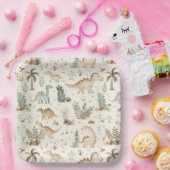 Whimsical Boho Oerwoud Dinosauruspatroon Papieren Bordje (Feest)