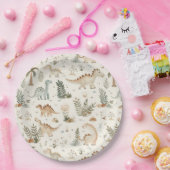 Whimsical Boho Oerwoud Dinosauruspatroon Papieren Bordje (Feest)