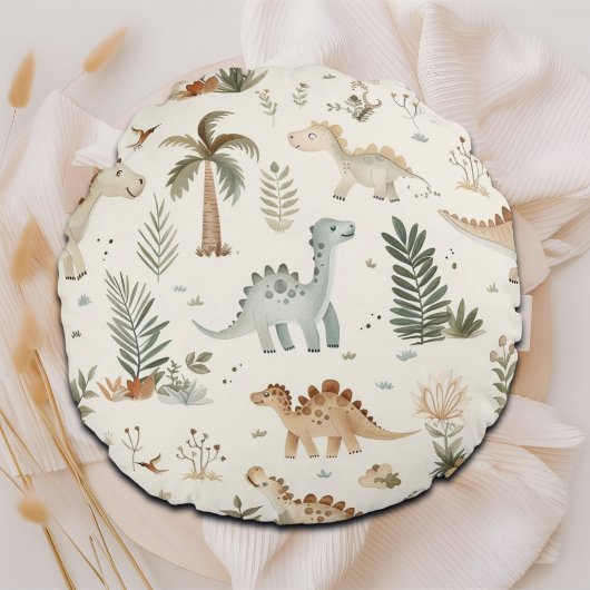 Whimsical Boho Oerwoud Dinosauruspatroon Rond Kussen
