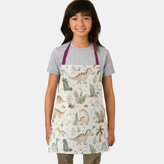 Whimsical Boho Oerwoud Dinosauruspatroon Schort (Insitu)