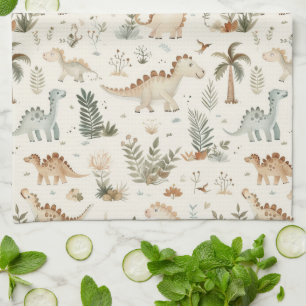 Whimsical Boho Oerwoud Dinosauruspatroon Theedoek