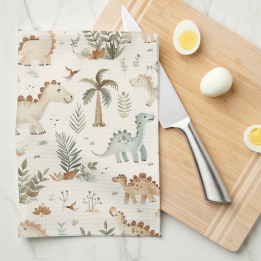 Whimsical Boho Oerwoud Dinosauruspatroon Theedoek (Quarter Fold)