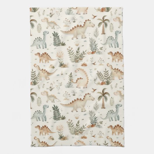 Whimsical Boho Oerwoud Dinosauruspatroon Theedoek (Verticaal)