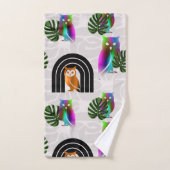 Whimsical Boho Owl & Tropical Monstera Leaf Bad Handdoek (Handdoek)