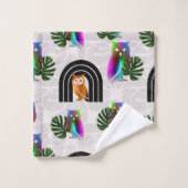 Whimsical Boho Owl & Tropical Monstera Leaf Bad Handdoek (Wasdoekje)