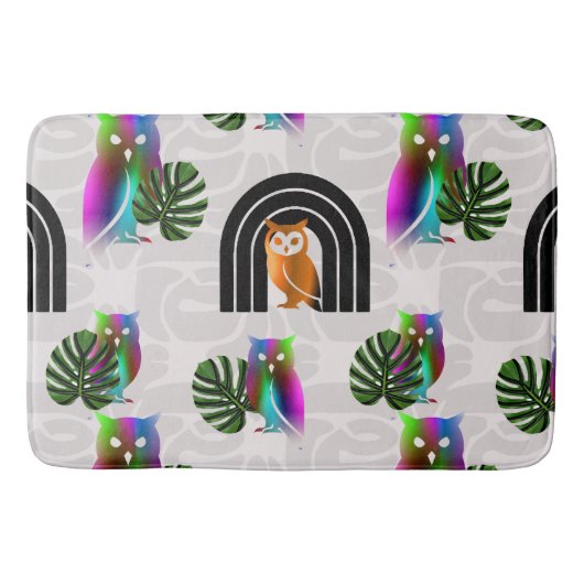 Whimsical Boho Owl & Tropical Monstera Leaf Badmat (Voorkant)
