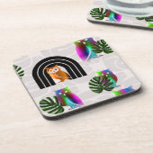 Whimsical Boho Owl & Tropical Monstera Leaf Bier Onderzetter (Linkerzijde)