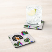 Whimsical Boho Owl & Tropical Monstera Leaf Bier Onderzetter (Rechterzijde)