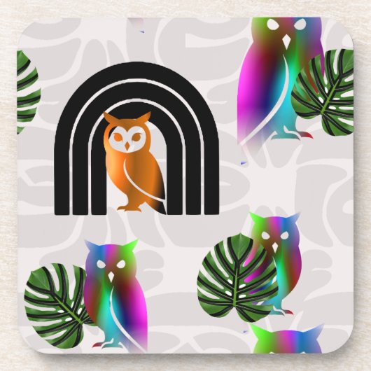 Whimsical Boho Owl & Tropical Monstera Leaf Bier Onderzetter (Voorkant)