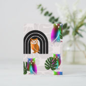 Whimsical Boho Owl & Tropical Monstera Leaf Briefkaart (Staand voorkant)