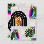 Whimsical Boho Owl & Tropical Monstera Leaf Briefkaart (Voorkant / Achterkant)