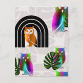 Whimsical Boho Owl & Tropical Monstera Leaf Briefkaart (Voorkant)