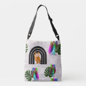 Whimsical Boho Owl & Tropical Monstera Leaf Crossbody Tas (Achterkant)