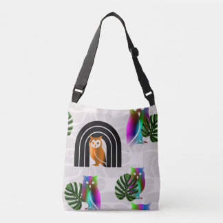 Whimsical Boho Owl & Tropical Monstera Leaf Crossbody Tas