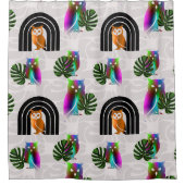 Whimsical Boho Owl & Tropical Monstera Leaf Douchegordijn (Voorkant)
