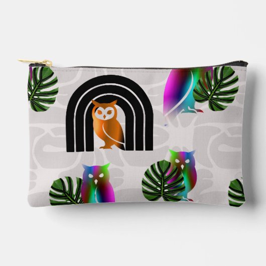 Whimsical Boho Owl & Tropical Monstera Leaf Etui (Voorkant)