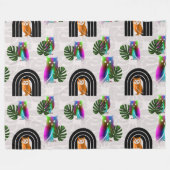 Whimsical Boho Owl & Tropical Monstera Leaf Fleece Deken (Voorkant (Horizontaal))