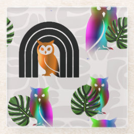 Whimsical Boho Owl & Tropical Monstera Leaf Glazen Onderzetter